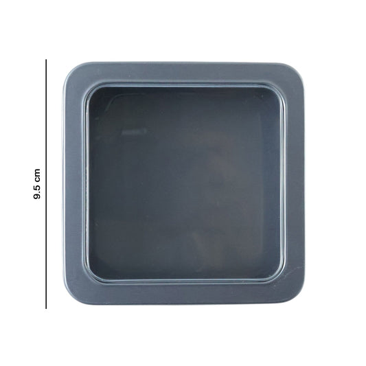 Square Metal Storage Tin Box with Transparent Window Lid (1 Pc, 9.5 x 9.5 Cm)