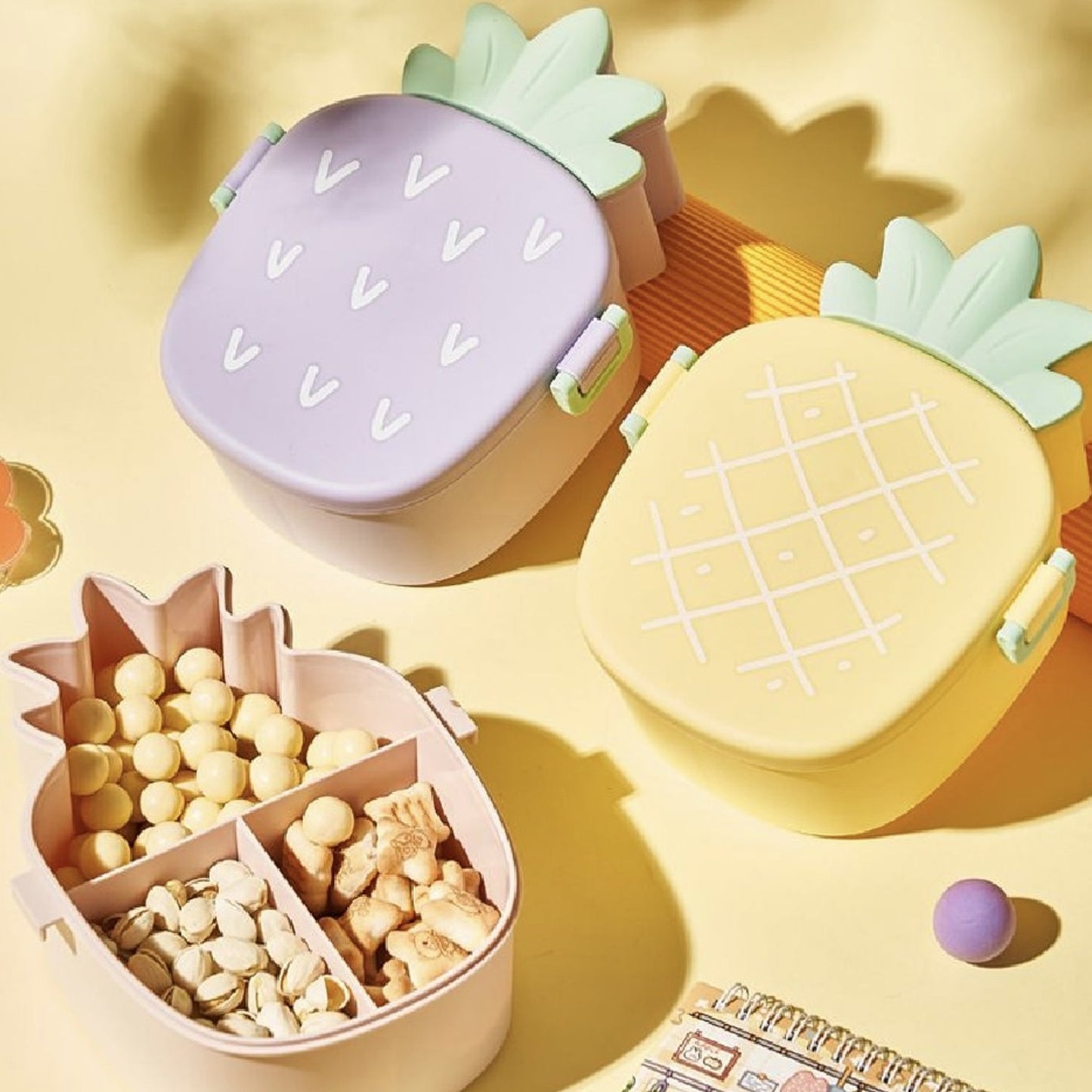 Kids Lunch Box Cute Pineapple Shaped Bento Box with Fork Spoon Office Lunch Box (1 Pc )