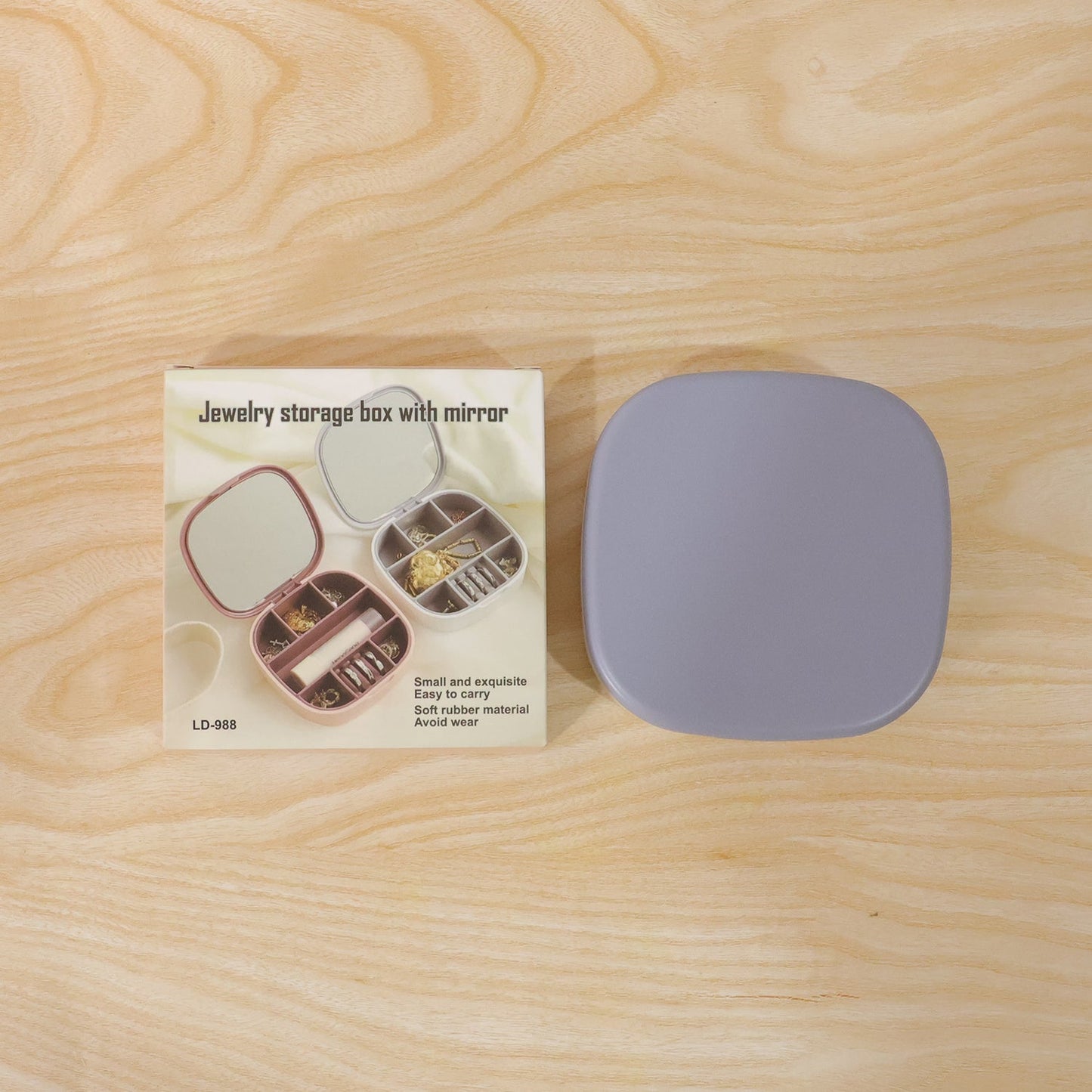 Plastic Jewelry Storage Box with Built-in Mirror (1 Pc)