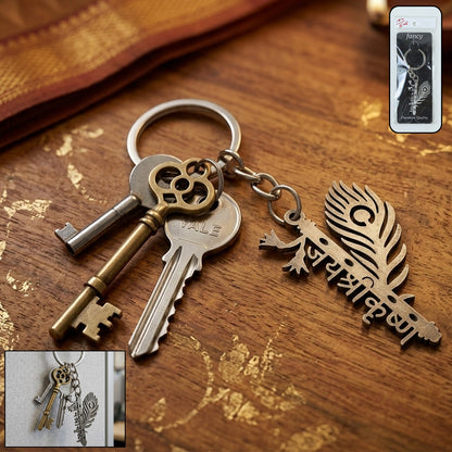 Metal flute Krishna keychain