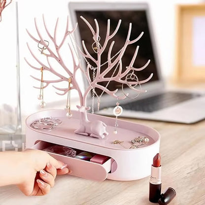 Plastic earring holder and necklace rack with storage drawer India