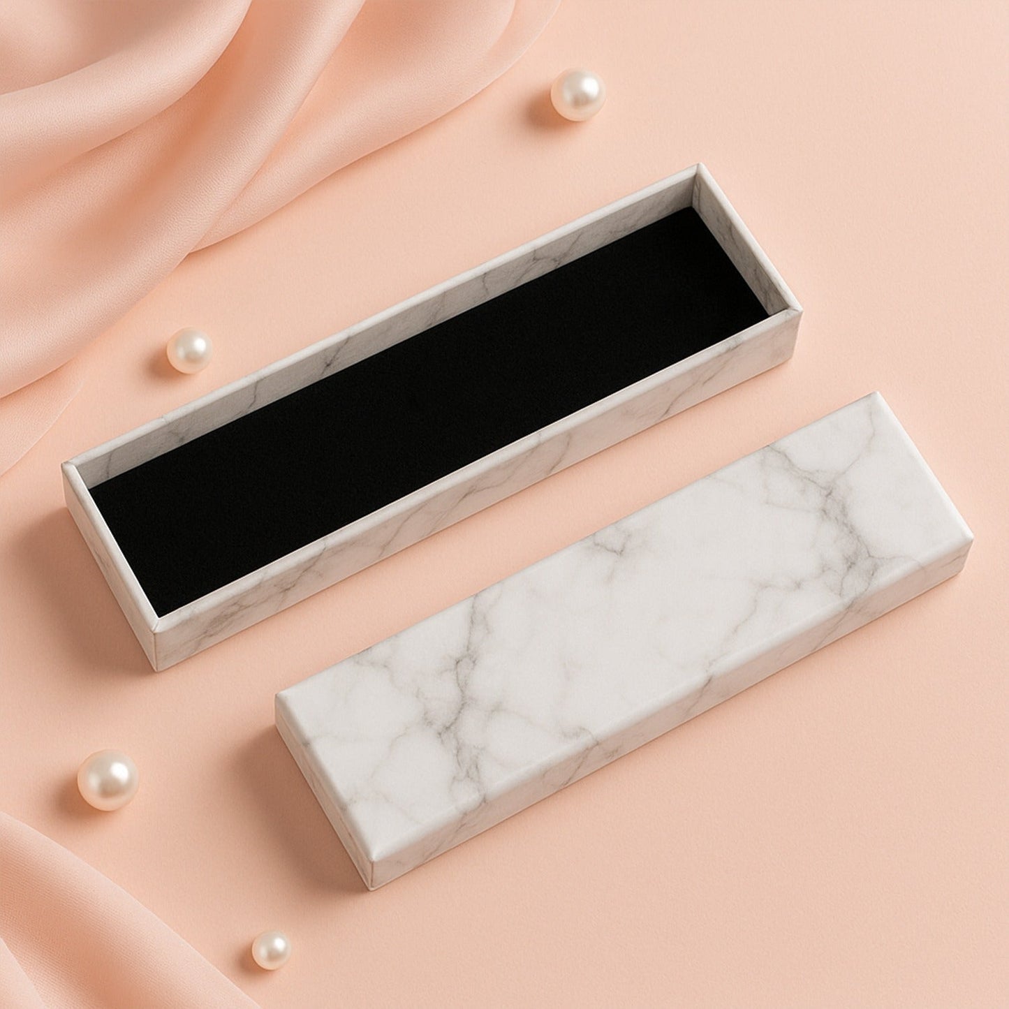 Luxury empty gift box 21x5cm marble-finish with black velvet insert India