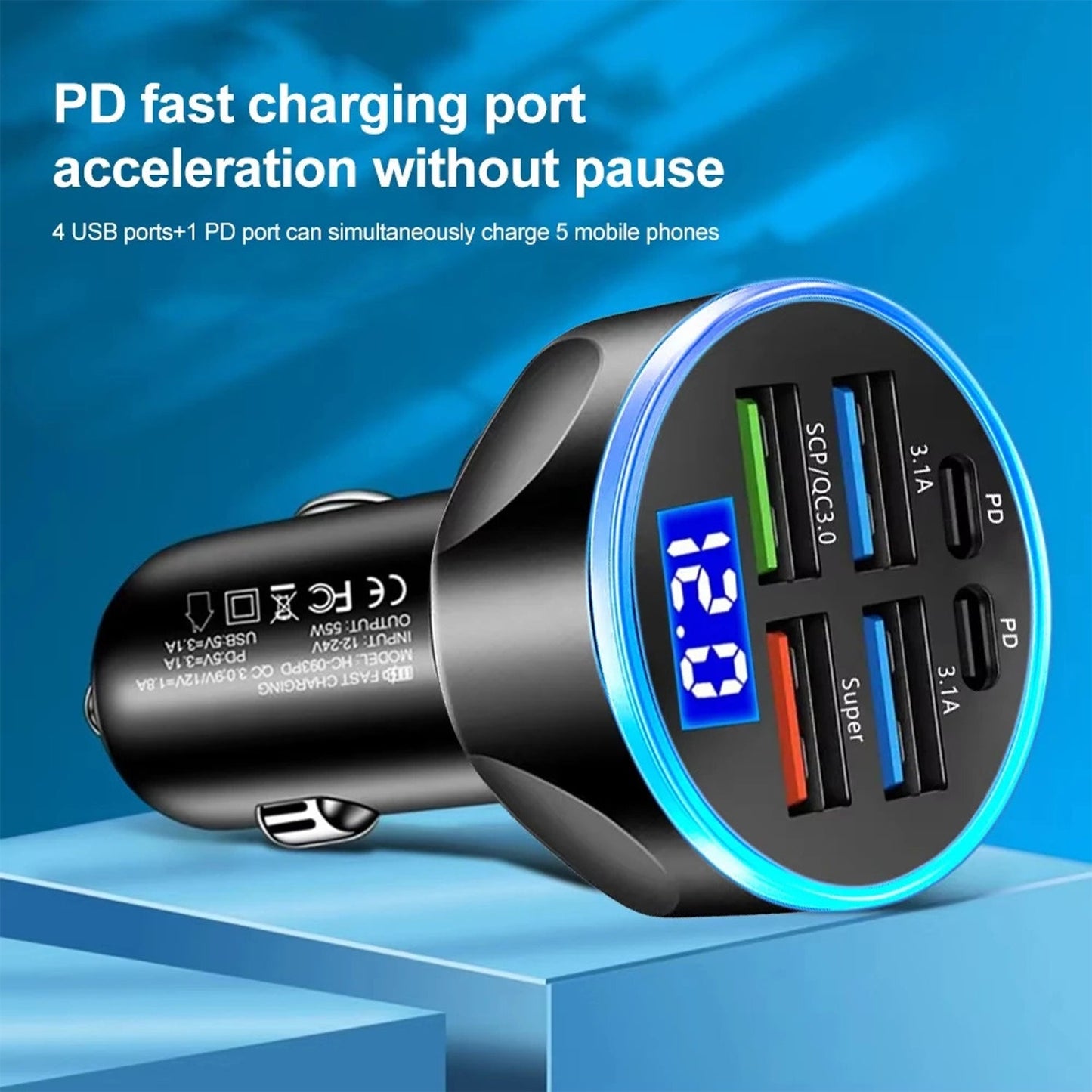  Multi-Port Fast Car Charger 12V 24V 4-USB - specs detail shot