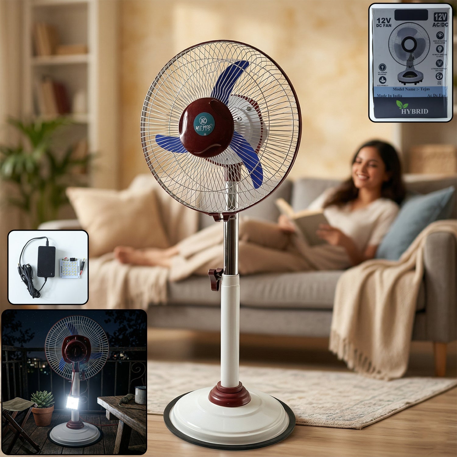 12v rechargeable pedestal fan with led light