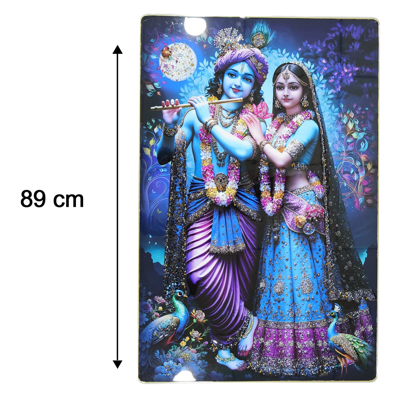 Divine Radha Krishna Full Moon Artistic Wall Frame (1 Pc, 89x58 Cm)