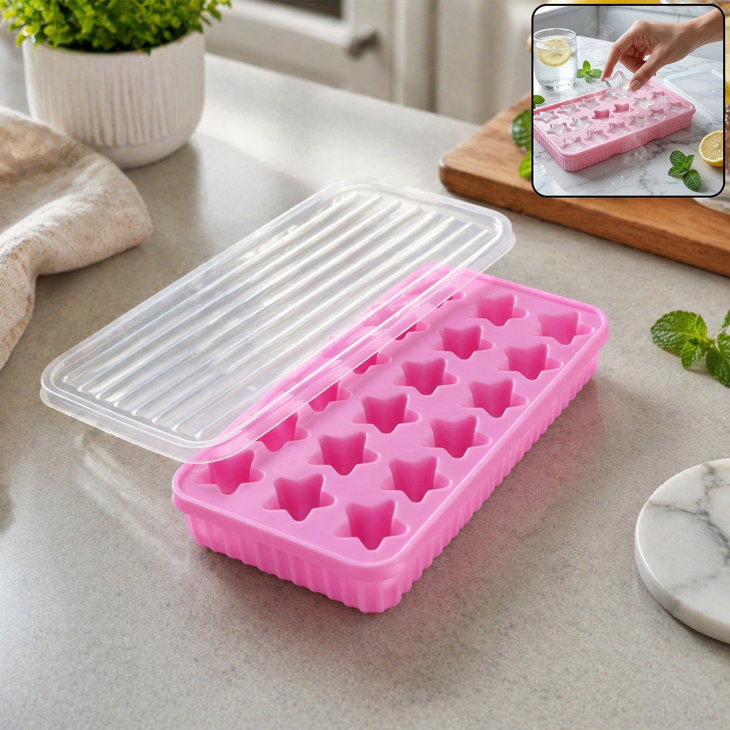18 grid star shape ice cube tray with lid
