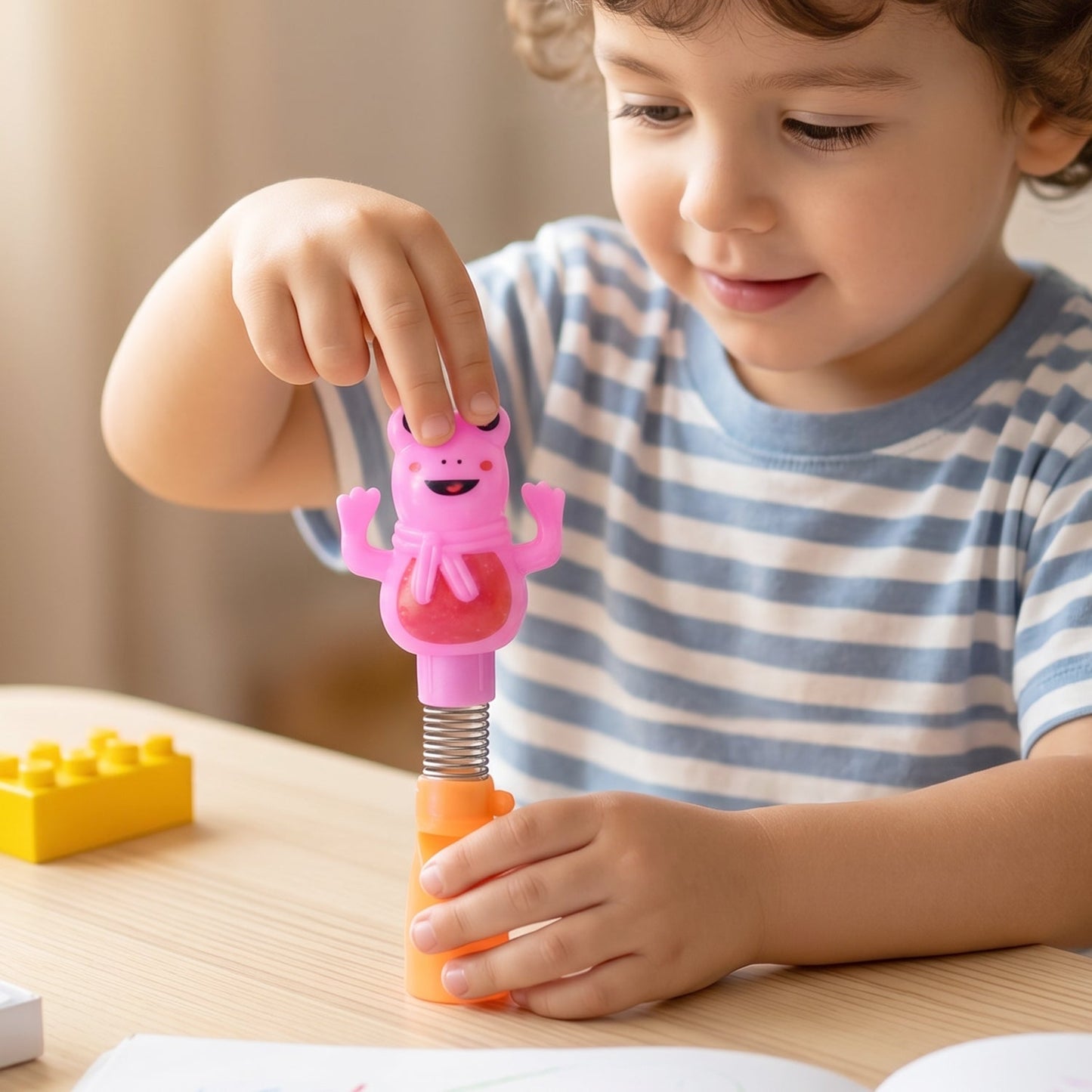 Kids Cartoon Spring Frog Toy With Toothbrush Set (2 Pc Set)